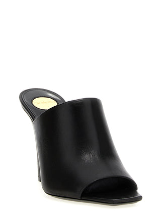 Black Leather Stiletto Heel Sandals