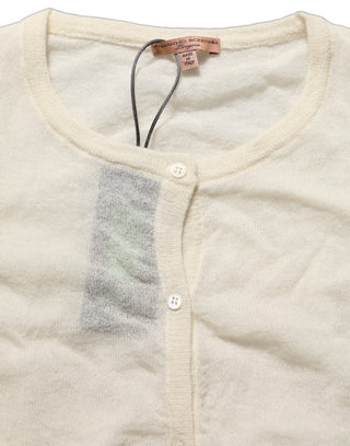 White Knit Cropped Wool Cardigan Sweater