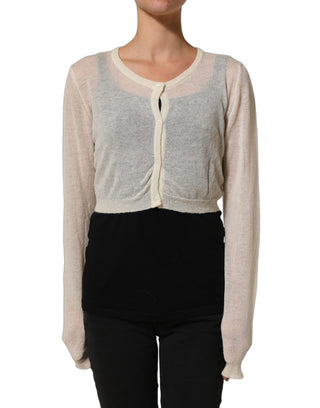 White Knit Cropped Wool Cardigan Sweater
