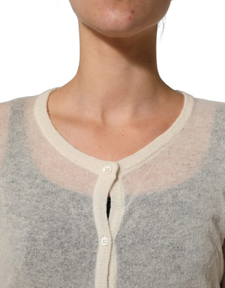 White Knit Cropped Wool Cardigan Sweater