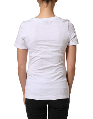White Floral Logo Cotton Round Neck T-shirt