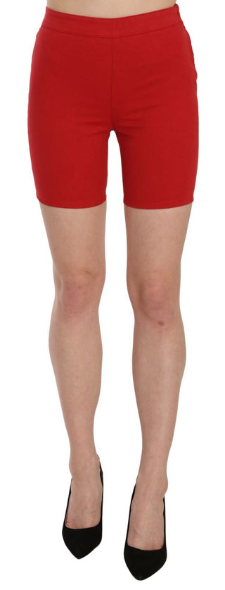 Red Mid Waist Cotton Stretch Slim Mini Shorts