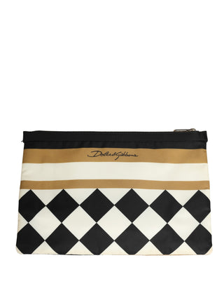 Multicolor Checkered Logo Print Nylon Clutch Borse Bag