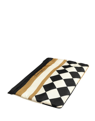 Multicolor Checkered Logo Print Nylon Clutch Borse Bag
