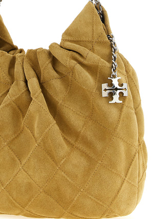 Bolso de hombro de piel de becerro beige