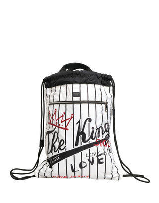 Mochila de cuerda de poliéster a rayas blancas y negras para hombre  