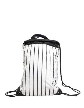 Mochila de cuerda de poliéster a rayas blancas y negras para hombre  