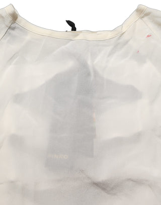 Off White Silk Sheer Round Neck Short Sleeves Blouse Top