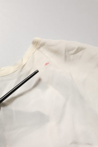 Off White Silk Sheer Round Neck Short Sleeves Blouse Top