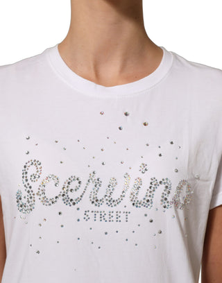 White Crew Neck Short Sleeves Embellished T-shirt