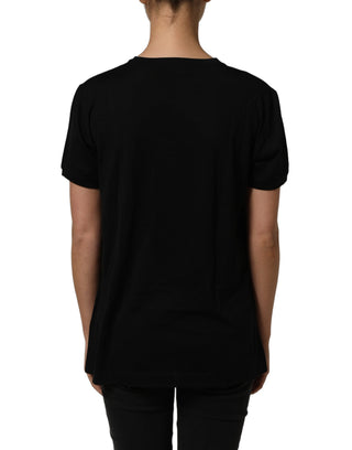 Black Wool Crew Neck Short Sleeves T-shirt