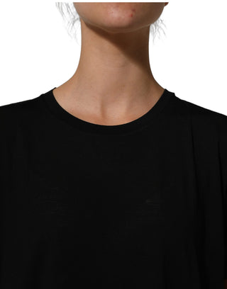 Black Wool Crew Neck Short Sleeves T-shirt
