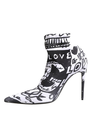 White Graffiti Stretch Ankle Boots Shoes