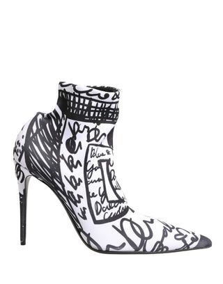 White Graffiti Stretch Ankle Boots Shoes