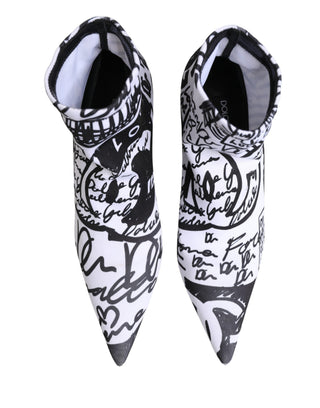 White Graffiti Stretch Ankle Boots Shoes