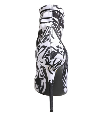 White Graffiti Stretch Ankle Boots Shoes