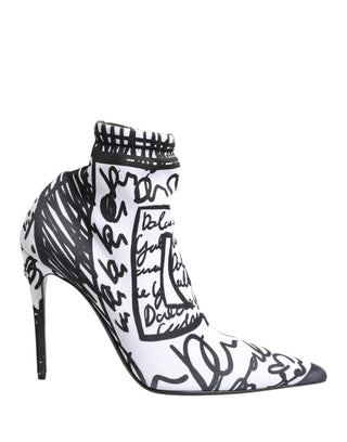 White Graffiti Stretch Ankle Boots Shoes