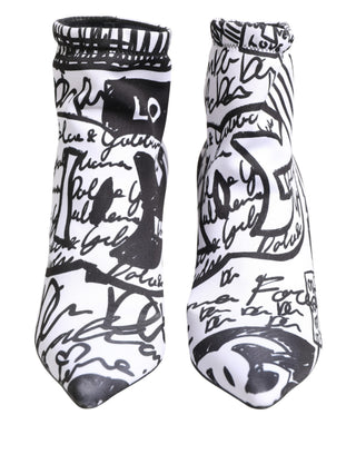 White Graffiti Stretch Ankle Boots Shoes