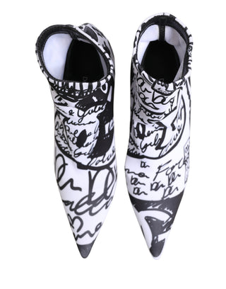 White Graffiti Stretch Ankle Boots Shoes