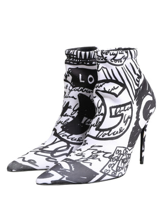 White Graffiti Stretch Ankle Boots Shoes