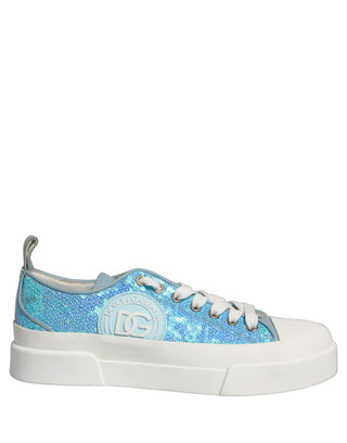 Blue White Sequin Logo Low Top Sneakers Shoes