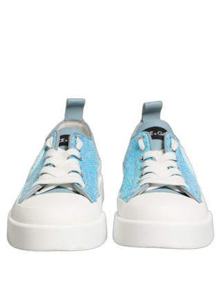 Zapatillas bajas azules y blancas con logo de lentejuelas