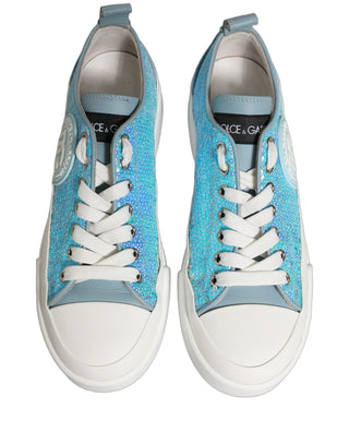 Zapatillas bajas azules y blancas con logo de lentejuelas