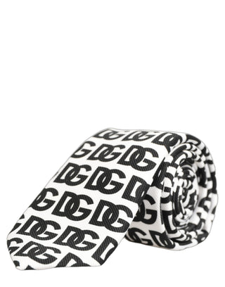 White Black Logo Monogram Wide Adjustable Men Necktie Tie