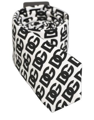 White Black Logo Monogram Wide Adjustable Men Necktie Tie