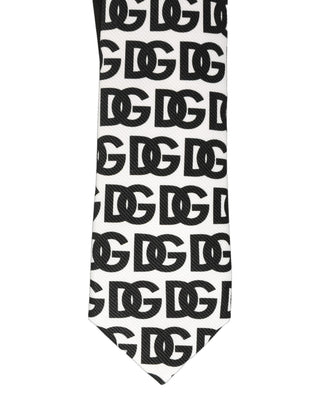 White Black Logo Monogram Wide Adjustable Men Necktie Tie