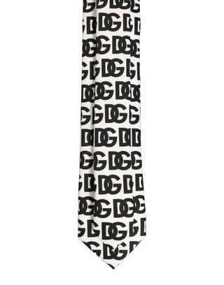 White Black Logo Monogram Wide Adjustable Men Necktie Tie