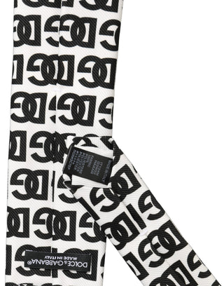 White Black Logo Monogram Wide Adjustable Men Necktie Tie