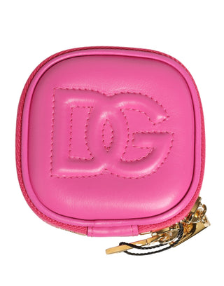 Funda para Airpods rosa de piel de cordero con logo en relieve
