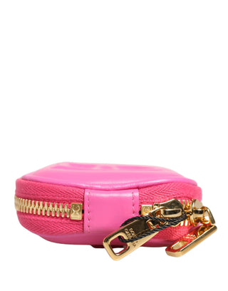 Funda para Airpods rosa de piel de cordero con logo en relieve