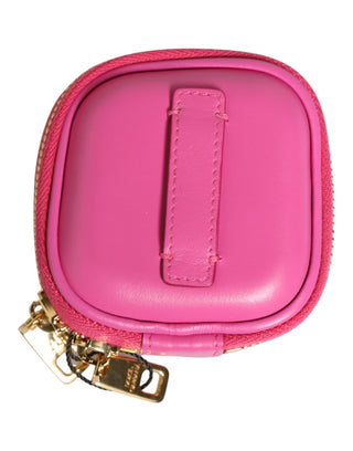 Funda para Airpods rosa de piel de cordero con logo en relieve