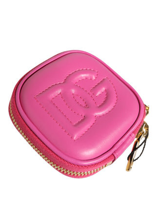Funda para Airpods rosa de piel de cordero con logo en relieve