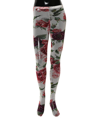 White Nylon Floral Print Tights Stockings Socks