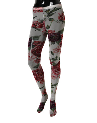 White Nylon Floral Print Tights Stockings Socks