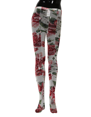 White Nylon Floral Print Tights Stockings Socks