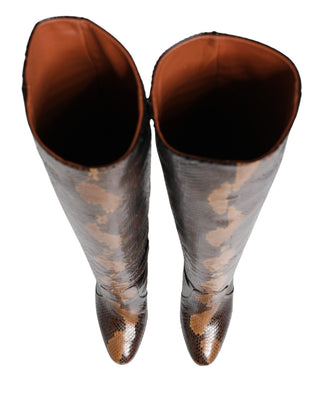 Botas marrones de cuero exótico hasta la rodilla
