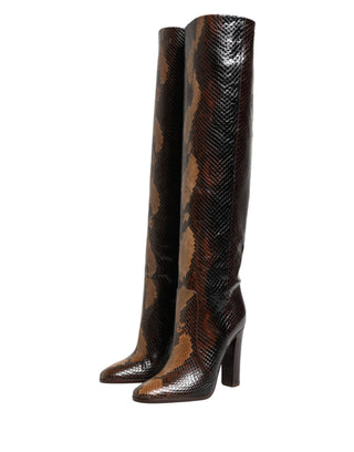 Botas marrones de cuero exótico hasta la rodilla