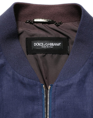 Blue Linen Full Zip Men Bomber Jacket