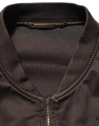 Brown Cotton Full Zip Men Bomber Jacket