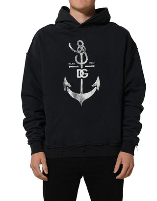 Sudadera con capucha negra con estampado de ancla