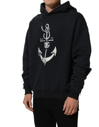 Sudadera con capucha negra con estampado de ancla