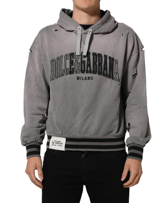 Gray Graphic Hooded Sweatshirt Men Sweater