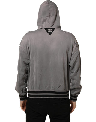 Gray Graphic Hooded Sweatshirt Men Sweater