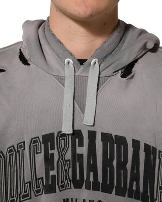 Gray Graphic Hooded Sweatshirt Men Sweater