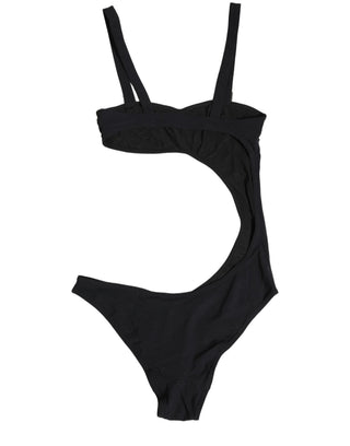 Black Embellished Cutout Bandeau One Piece Swimwear
