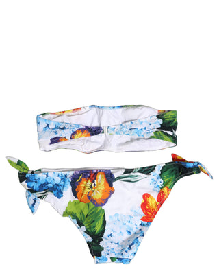 White Floral Bandeau Brief Two Piece Swimwear